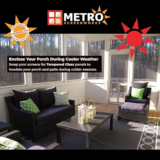 Metro Screenworks Custom Tempered Glass Panel for Porch & Patio Panels, Outdoor Enclosures & Replacement - Enclose Your Porch with Tempered Glass Panels