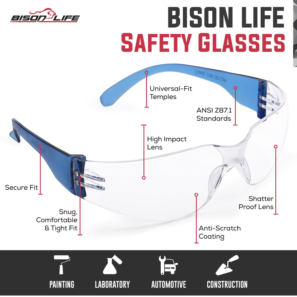 Clear Lens Blue Safety Glasses (12 Count)