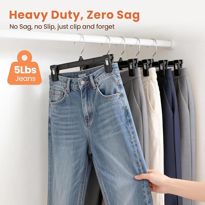 HOUSE DAY 200 Pack Pants Hangers - 10 Inch Plastic Hangers with Non Slip Clips for Skirts, Jeans, Shorts, Trousers - Space Saving Clip Hangers with 360-Degree Rotating Hook