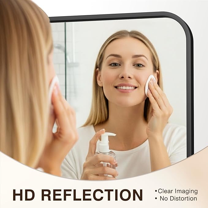 FICTOR Bathroom Mirror, 30"x20" Black Framed Vanity Mirror for Wall, Shatterproof &Anti-Rust Bathroom Mirrors for Over Sink, Bedroom, Living Room, Entryway, Vertical/Horizontal Mount