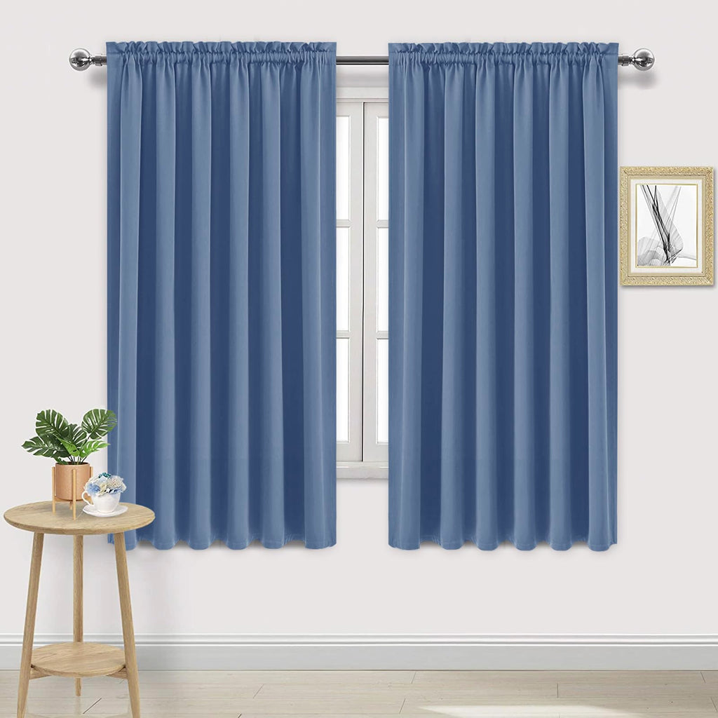 Wide Blackout Curtains for Bedroom 70 x 63 Inch Long Dusty Blue (2 Count)