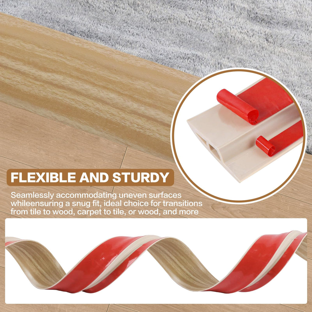 Floor Transition Strip Vinyl Door Threshold Ramp Self Adhesive Carpet Edging Strip Doorway Edge Trim (6.6 Foot)