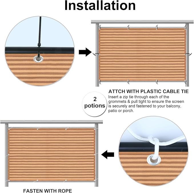 Eden's Decor Balcony Privacy Screen Brown/Khaki 2'6"x 45' Cover Mesh Windscreen Weather-Resistant UV Protection for Backyard Deck, Patio, Balcony, Pool, Porch, Fence, Railing, Gardening