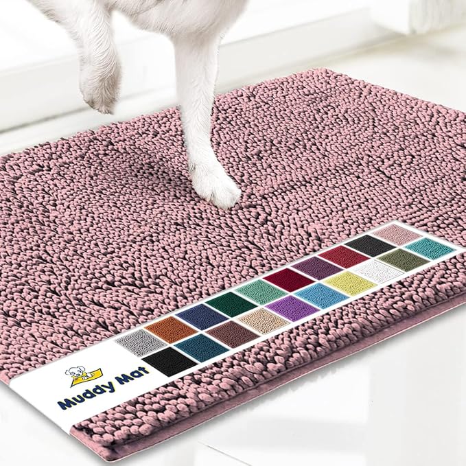 Muddy Mat® | Super Absorbent Door Mat Indoor, Microfiber Quick Dry Chenille Entryway Rug, Non-Slip Front Door Mat, Indoor Mats for Entryway, Machine Washable Pet Rug, Pink 19"x30"