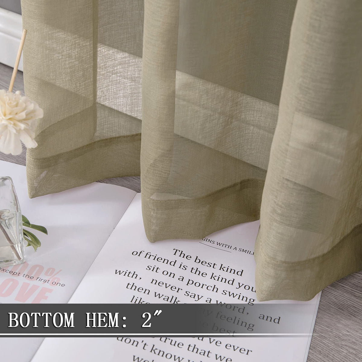 Sheer Curtain Linen Textured Bedroom Curtains Sheer Light Filtering Rod Pocket Voile Curtain for Living Room