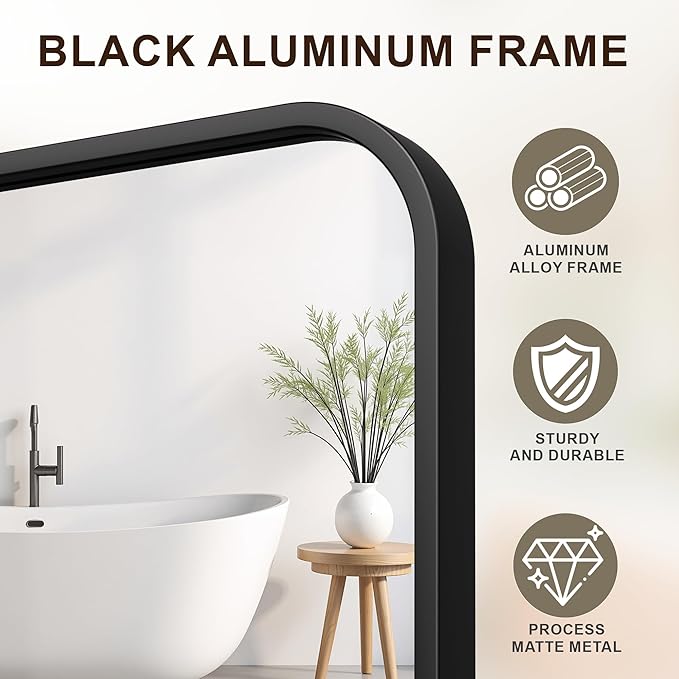 FICTOR Bathroom Mirror, 30"x20" Black Framed Vanity Mirror for Wall, Shatterproof &Anti-Rust Bathroom Mirrors for Over Sink, Bedroom, Living Room, Entryway, Vertical/Horizontal Mount