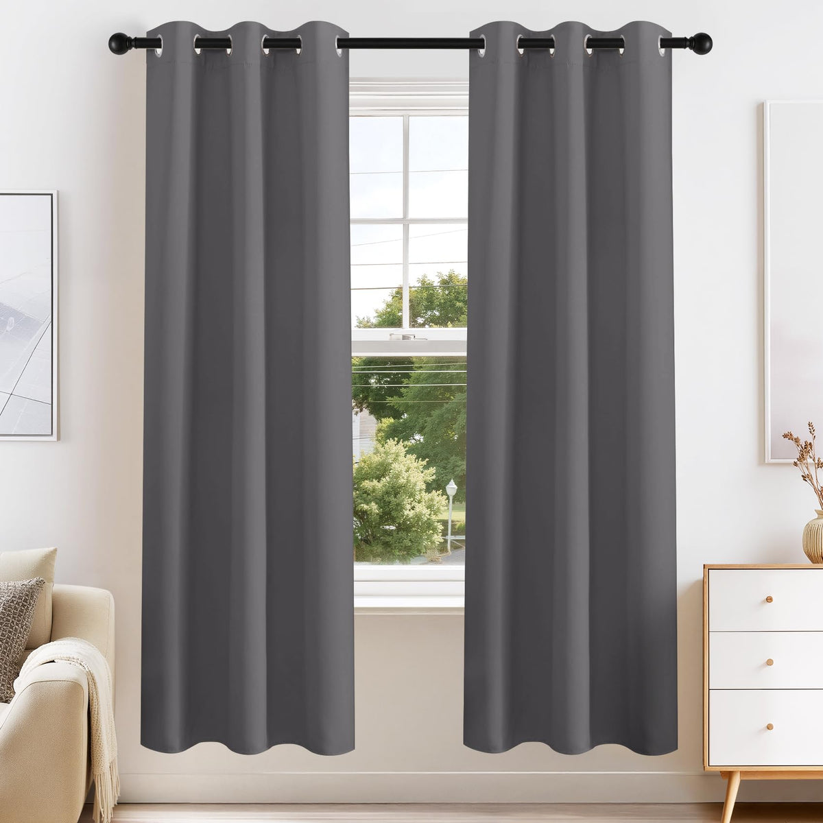 Gray Black Out Curtains 72 inch Long for Bedroom 2 Panels Set (2 Count)