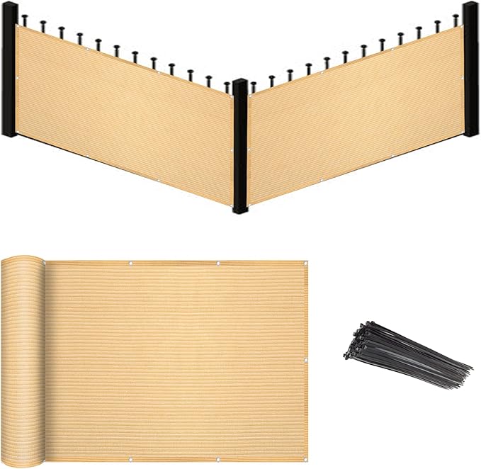 Eden's Decor Balcony Privacy Screen Beige 3'x 22' Cover Mesh Windscreen Weather-Resistant UV Protection for Backyard Deck, Patio, Balcony, Pool, Porch, Fence, Railing, Gardening