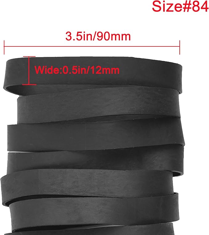 AMUU Rubber Bands Size #84 Tactical Rubber Bands Black Elastics Bands 50 Pack Wide Thick for Office Supplies File (3-1/2" x 1/2'')