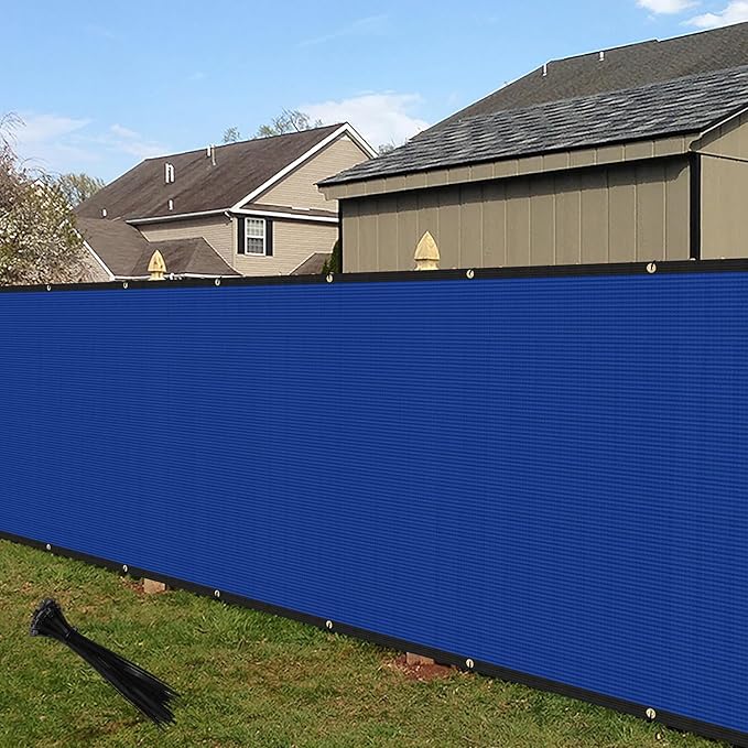 ECOOPTS Privacy Fence Screen Windscreen with Copper Grommets, Fit for Commercial Fence and Residential Garden Outdoor 90% UV Blockage, Cable Zip Ties Included (4'x12', Blue)