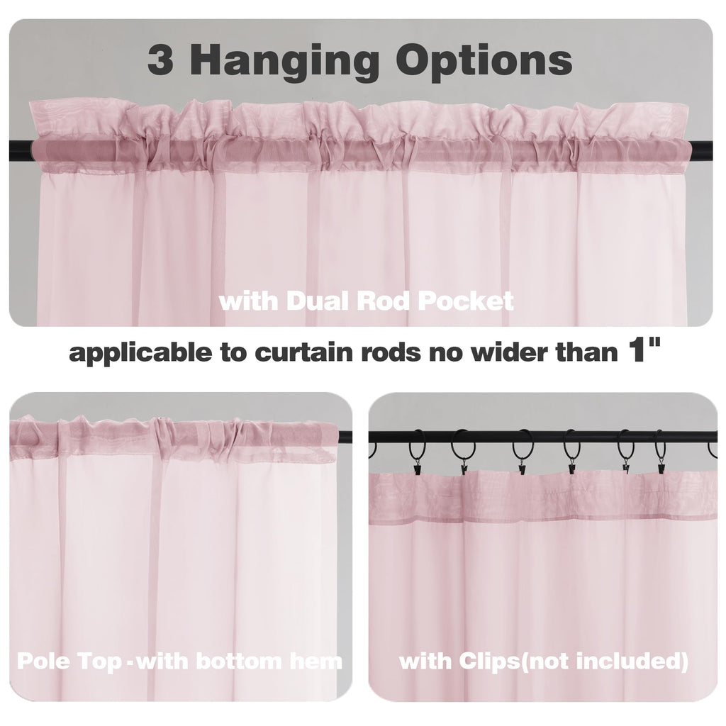 Extra Long Blush Pink Sheer Curtains 108 Inches Long 2 Panels (2 Count)
