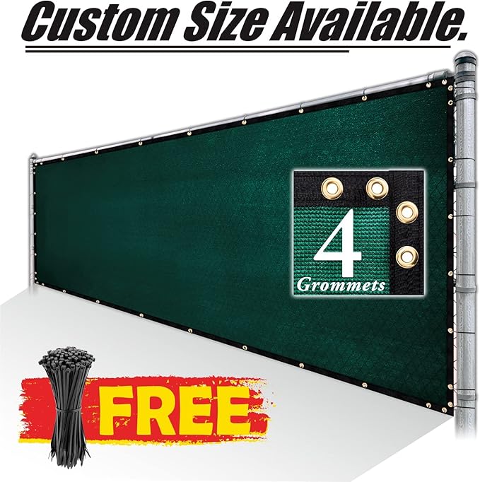 Royal Shade Custom Size 4' x 127' Green Fence Privacy Screen Windscreen Cover Netting Mesh Fabric Cloth - Cable Zip Ties Included (We Make Custom Size)