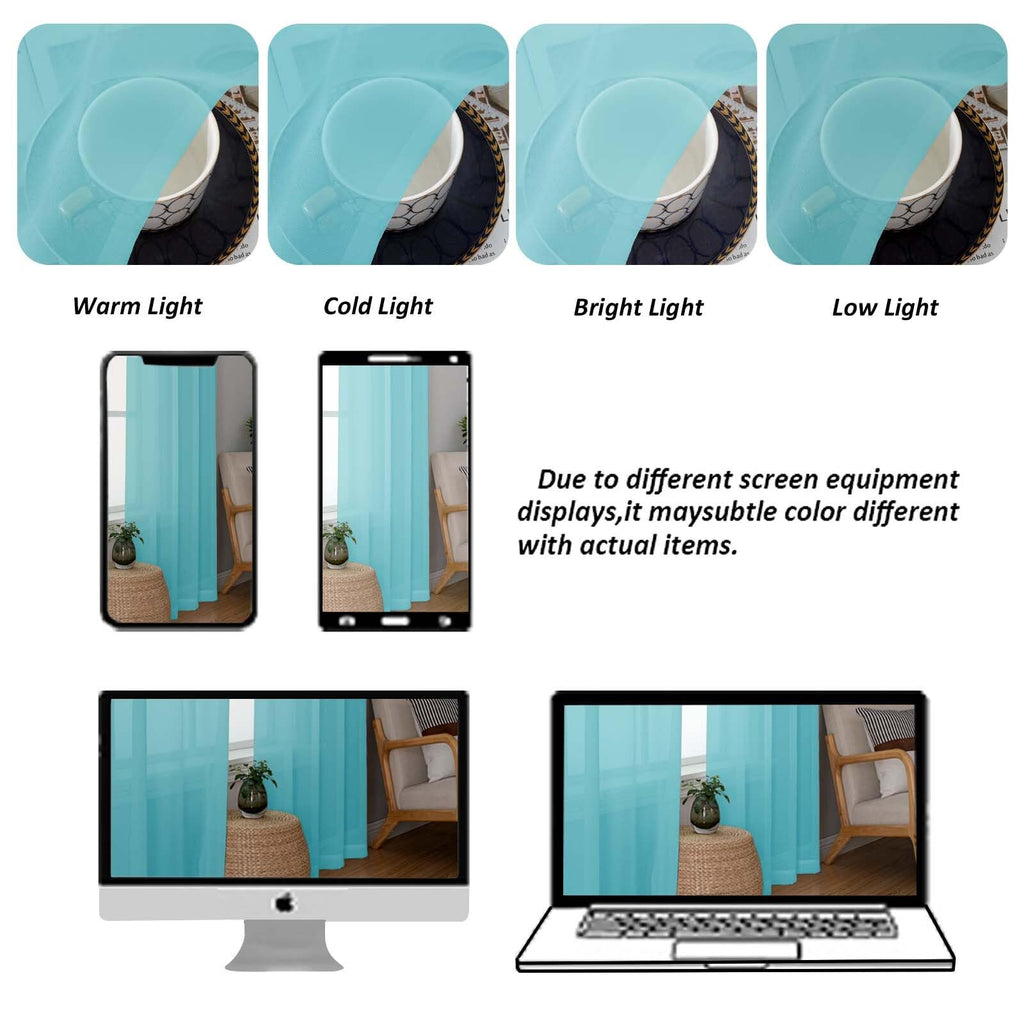 Aqua Sheer Curtains 45 Inch Long 2 Panels (2 Count)