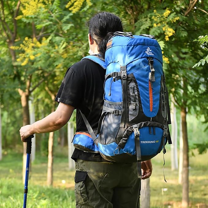 Bseash 60L Hiking Camping Backpack with Rain Cover, Waterproof Large Capacity Outdoor Sport Travel Daypack Climbing Touring (Gray)