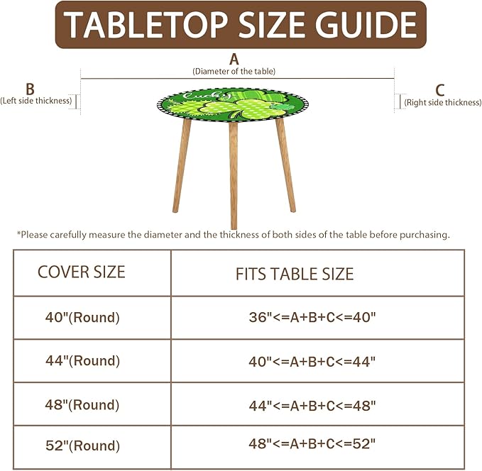 St Patricks Day Round Fitted Tablecloth with Elastic Green Shamrock Lucky Circle Table Cover for 48-52" Tables Spring Clover Wipeable Waterproof Washable Table Cloth for Party Picnic Dining Decor