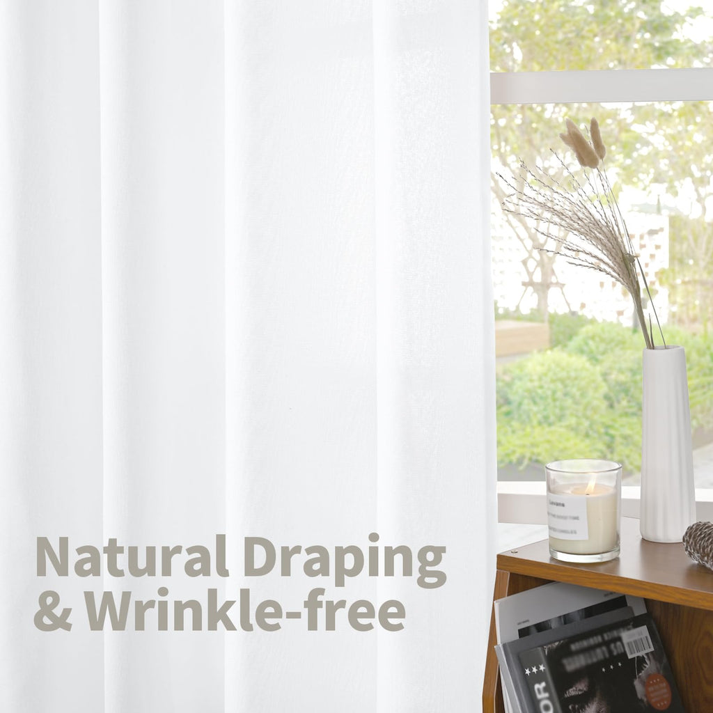 White Linen Kitchen Window Curtains 36 Inch Length Over Sink (2 Count)