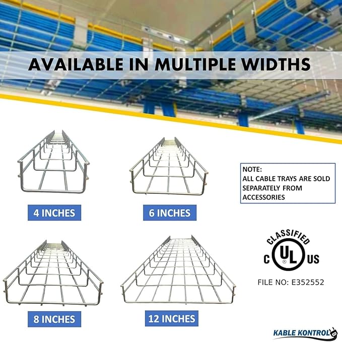 Kable Kontrol Ceiling Hanger Kits – 12” Width - Wire Mesh Tray Cable Management Rack Cords Organizer Cable Basket, Zinc Plated Steel NEC Approved for Network, Fiber Optic, Cabling Accessory