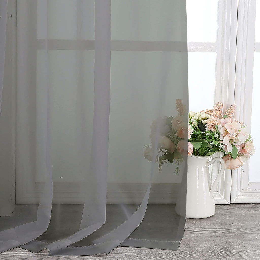 Charcoal Grey Sheer Curtains 108 Inch Length 2 Panels
