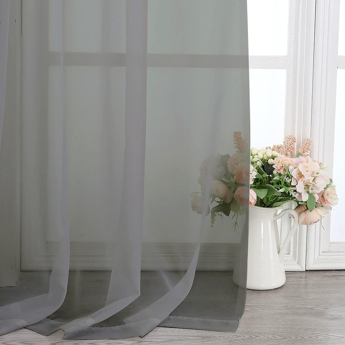 Charcoal Grey Sheer Curtains 108 Inch Length 2 Panels