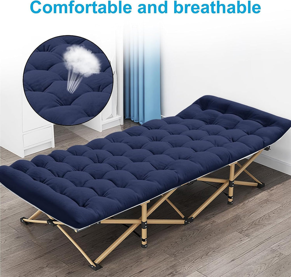 ARAER Camping Cot with Mattress 450LBS Portable Folding Outdoor Bed with Carry Bag for Adults Kids, Heavy Duty Cot for Traveling Gear Supplier, Office Nap, Beach Vocation and Home Lounging (Navy blue)