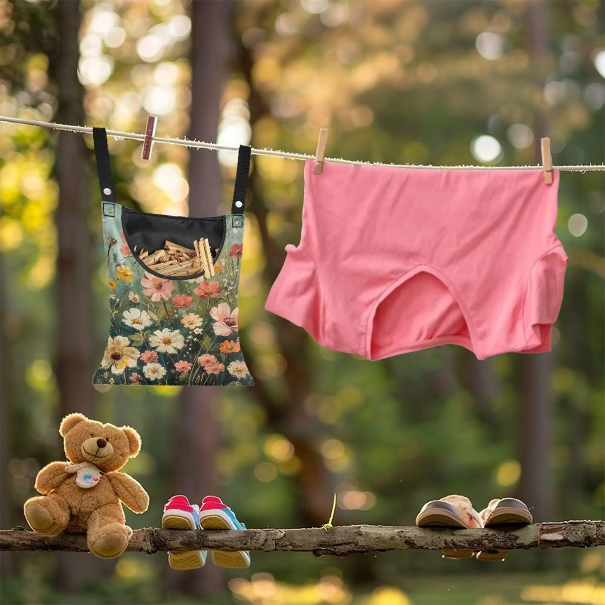 Wild Daisy Waterproof Clothespin Bag with Hanging Hook