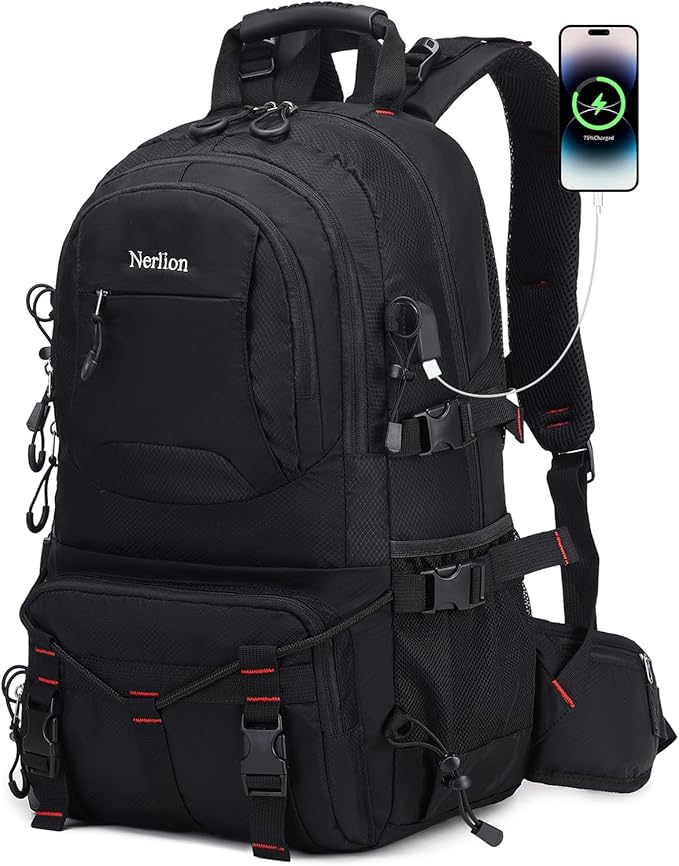 Nerlion 40L Hiking Backpack Travel Backpack for Men Women Camping Waterproof Outdoor Hiking Daypack Lightweight Backpack (Black)