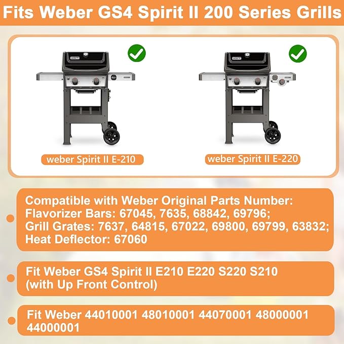 GS4 Spirit 2 Grill Parts for Weber Grill Parts Spirit II 200 SER, Replacement Parts for Weber GS4 Spirit 2 Flavorizer Bars/Flame Covers 7635 67045 68842, 67060 Heat Deflector & 7637 64815 Grill Grates