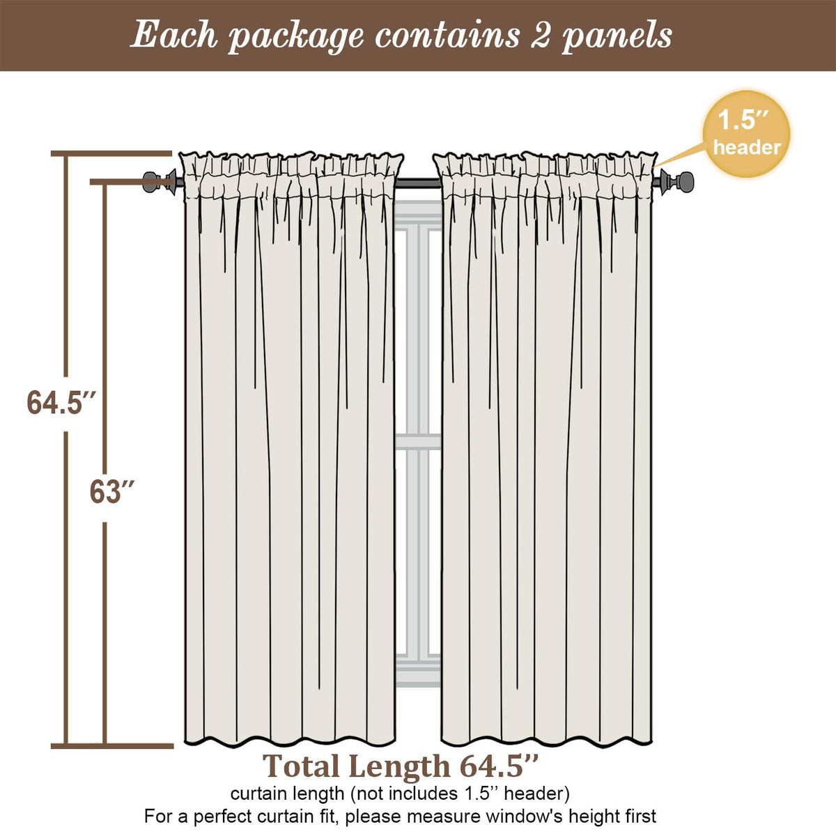 Charcoal Grey Sheer Curtains 63 Inches Long 2 Panels (2 Count)