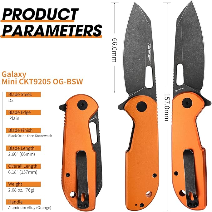 TONIFE Galaxy Mini Folding Knife with D2 Steel Blade and Aluminum Handle, EDC Pocket Tool for Camping, Hiking, and Survival (orange)