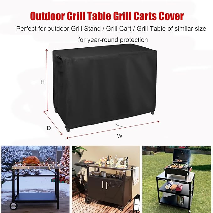 Grill Cart Cover, Outdoor Grill Stand Cover with UV Protection & Windproof Straps,Heavy Duty Covers for Most Standard Grill Carts/Pizza Oven Table -31.5" D x 31.5" W x 35.43" H