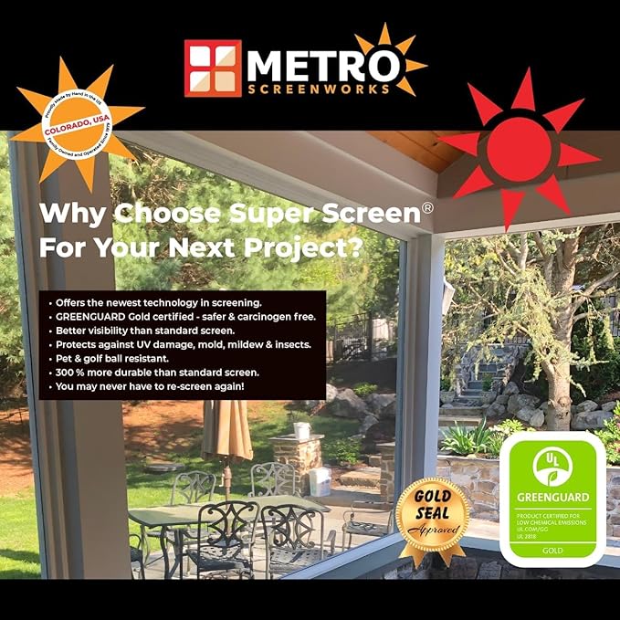Super Screen 20/20 No-See-Um Screen - (48 in x 50 ft) - Weather & Pet Proof Screen - Porch & Patio Screen - Durable Screen Mesh Roll - Window Screen Replacement Bug Mesh - Dog & Cat Proof Screen