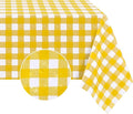 Romanstile Rectangle Vinyl Tablecloth, 100% Waterproof Buffalo Gingham Plastic Table Cloth, Heavy Duty Wipeable Checkered Table Covers for Outdoor, Camping, Picnic, Patio - 54 x 120, Yellow and White