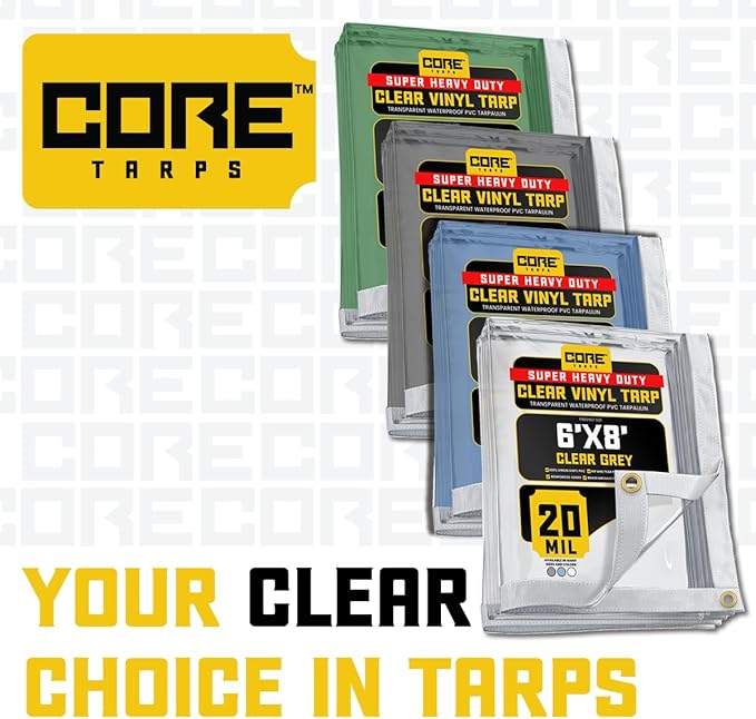 Core Tarps 20 Mil Extreme Heavy Duty Clear Tarp with Gromments - 10x20ft Super Clear Tarps Heavy Duty Waterproof Vinyl Tarpaulin, Transparent Tarp for Outdoor, Camping & Construction, Clear Blue