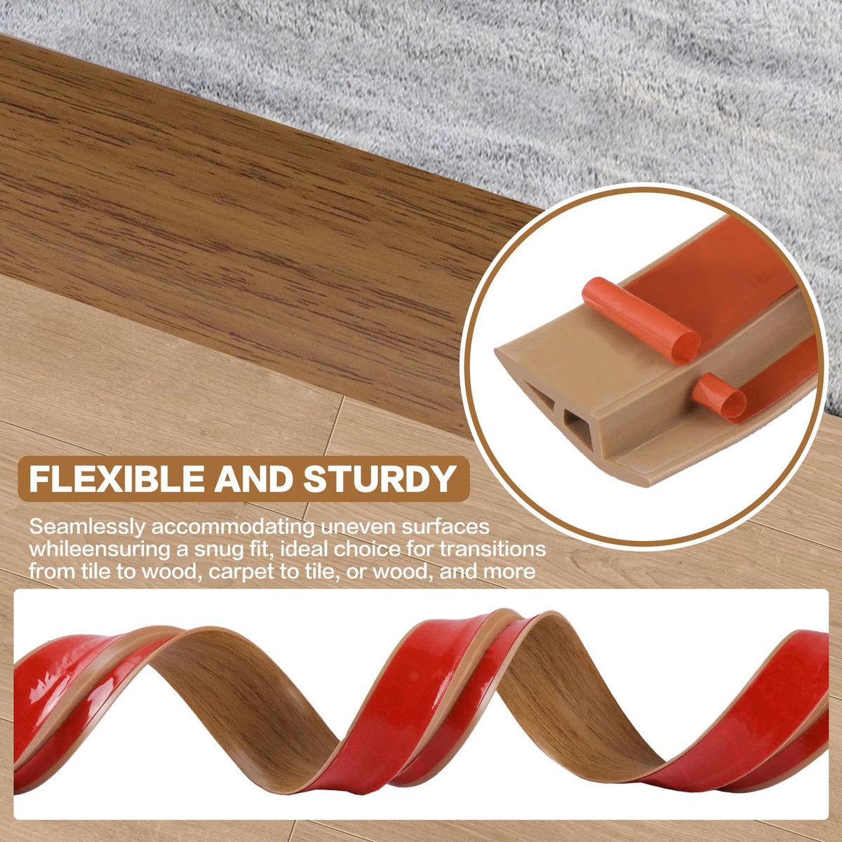 Floor Transition Strip Vinyl Door Threshold Ramp Self Adhesive Carpet Edging Strip Doorway Edge Trim (3.3 Foot)