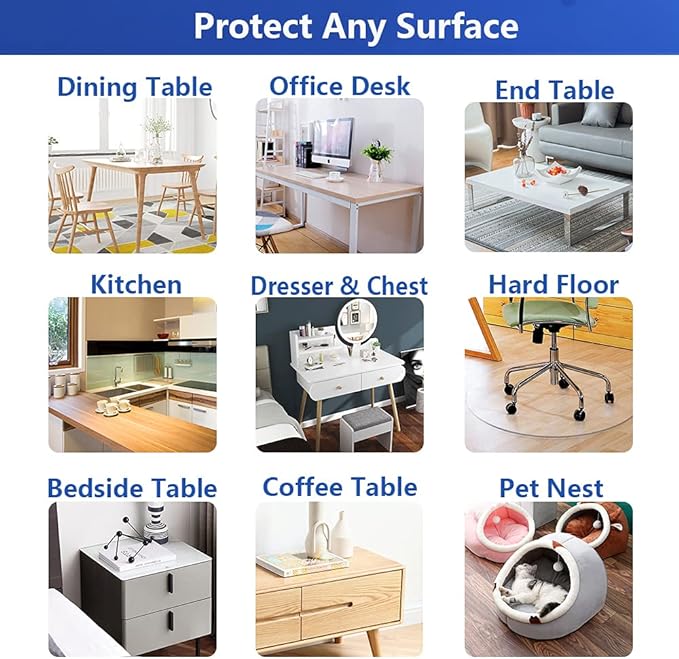Custom Multisize Clear PVC Table Cover Protector 54x96 Inch Large Plastic Crystal Table Cloths Pad Desktop Protection Rectangular Tablecloth Kitchen Wood Furniture Screen Protective Cover Floor Mat