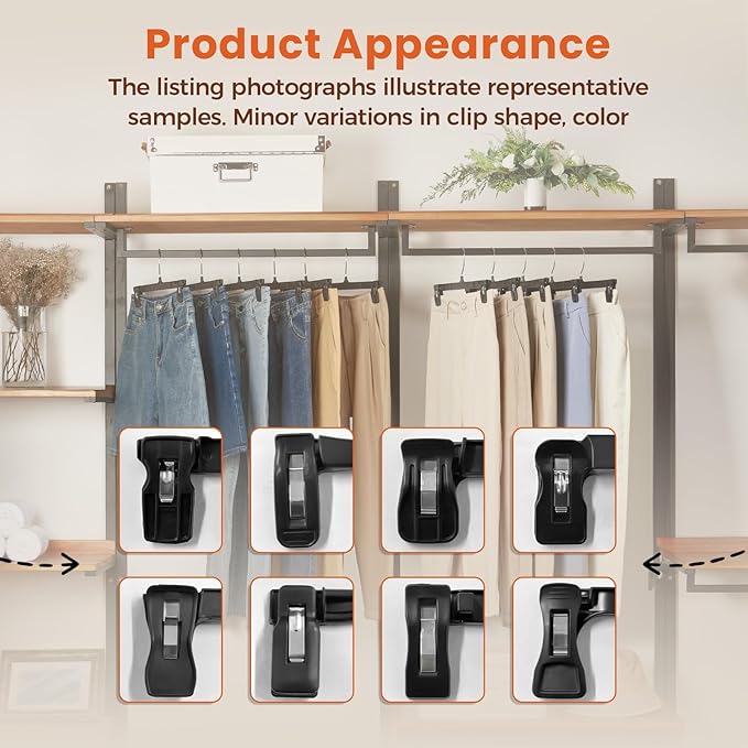 HOUSE DAY 200 Pack Pants Hangers - 10 Inch Plastic Hangers with Non Slip Clips for Skirts, Jeans, Shorts, Trousers - Space Saving Clip Hangers with 360-Degree Rotating Hook