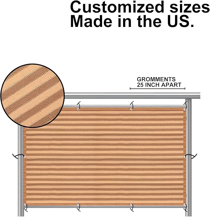 Eden's Decor Balcony Privacy Screen Brown/Khaki 3'x 49' Cover Mesh Windscreen Weather-Resistant UV Protection for Backyard Deck, Patio, Balcony, Pool, Porch, Fence, Railing, Gardening