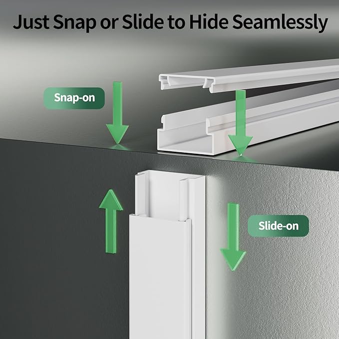 Cord Hider, 425in Cord Covers for 1-2 Wires on Wall, Paintable Cable Hider Wire Covers for Cords on Walls, Easy Set-up Cable Cover Cable Concealer to Hide Cables on Wall, W0.59 H0.4in, White