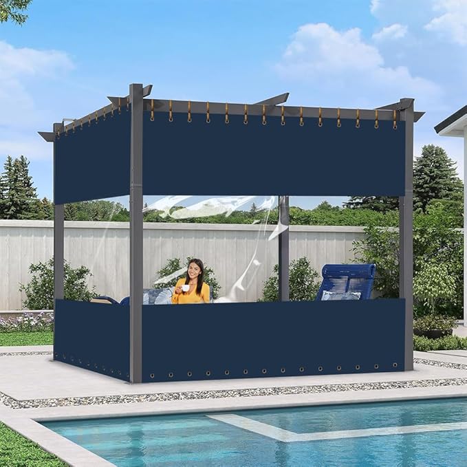 Covers & all Outdoor Clear Panel Curtain, 12 oz Vinyl Outdor Curtains for Patio, Waterproof & Weather Resistant Tarp with Brass Grommets for Pergola, Porch, Gazebos, Balcony (7’ H x 4’ W Feet, Blue)