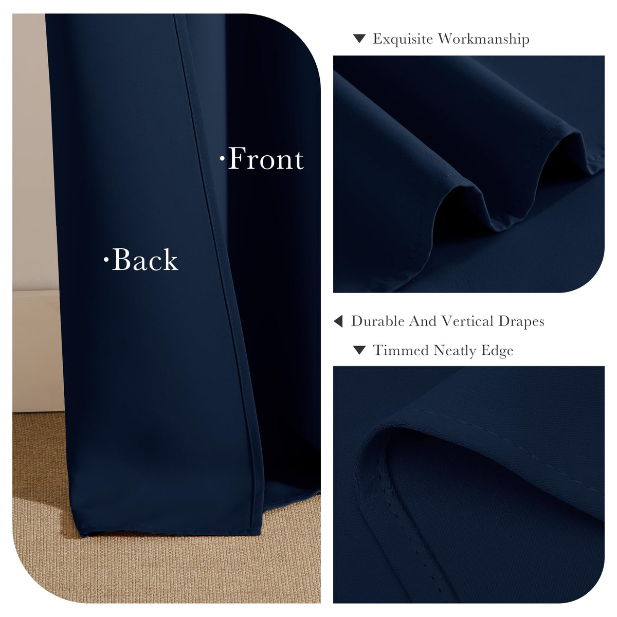 Navy Blue Bedroom Curtains for Windows (2 Count)
