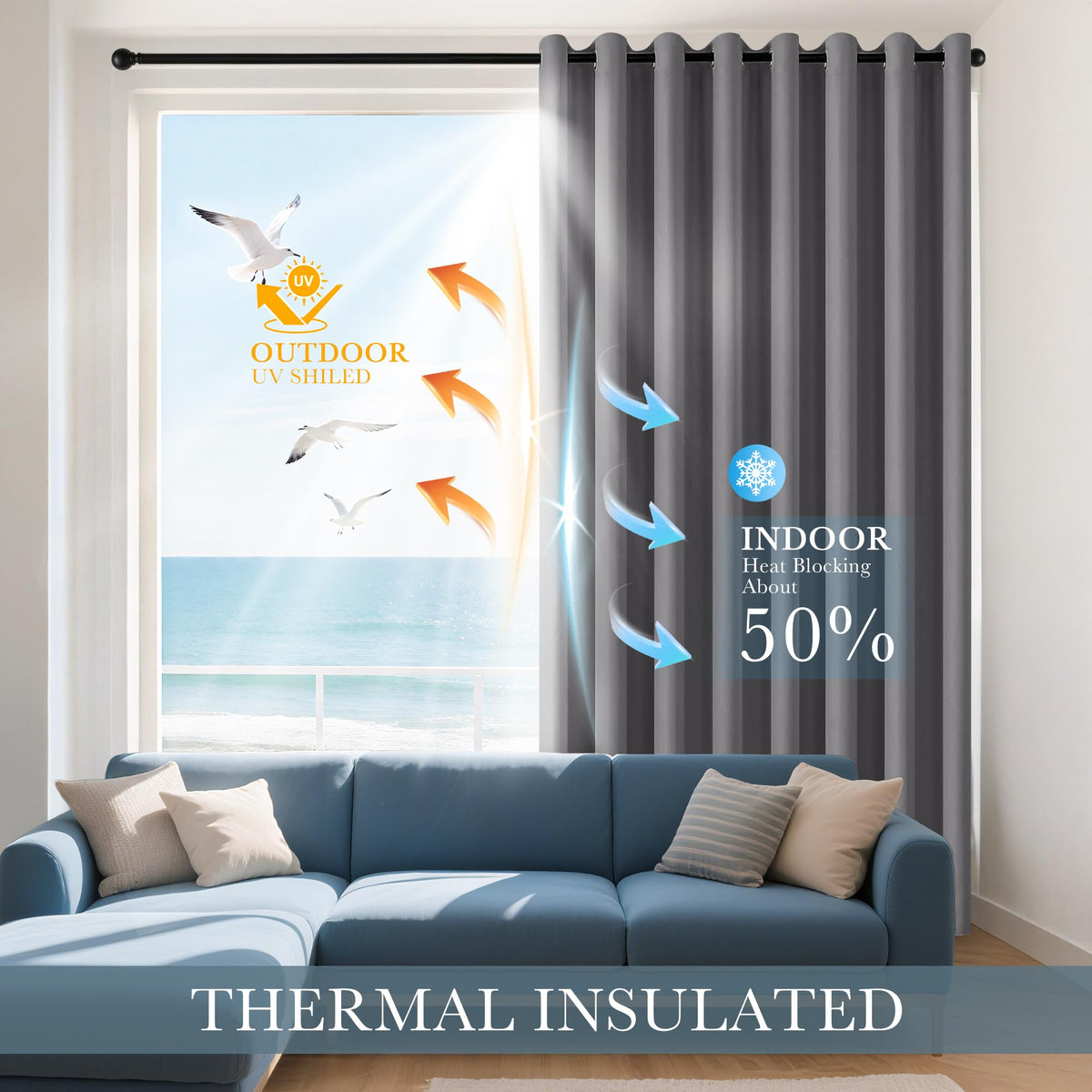 Gray Black Out Curtains 72 Inch Long 2 Panels (2 Count)