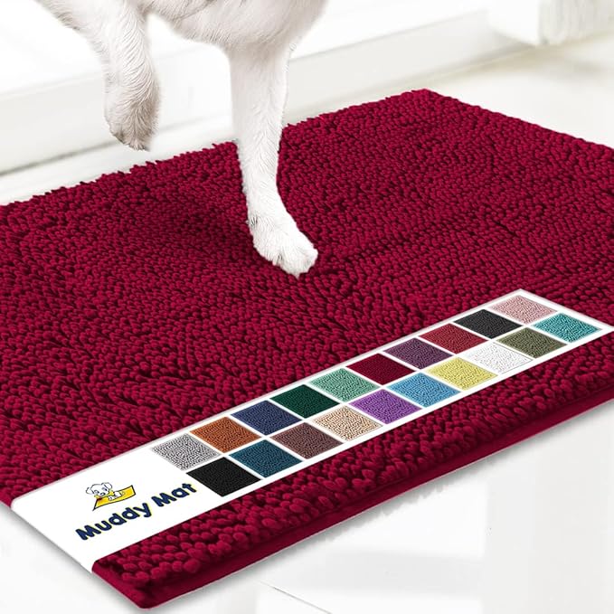 Muddy Mat® AS-SEEN-ON-TV Highly Absorbent Microfiber Door Mat and Pet Rug, Non Slip Thick Washable Area and Bath Mat Soft Chenille for Kitchen Bathroom Bedroom Indoor and Outdoor - Maroon 24" x 72"