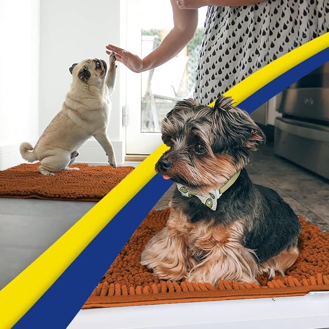 Muddy Mat® AS-SEEN-ON-TV Highly Absorbent Microfiber Door Mat and Pet Rug, Non Slip Thick Washable Area and Bath Mat Soft Chenille for Kitchen Bathroom Bedroom Indoor and Outdoor - Orange 24" x 120"