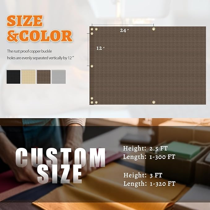 2.5' x 230' Balcony Privacy Screen Fence Cover with Zip Ties Grommets for Apartment Patio Porch Deck Backyard Outdoor (Brown)
