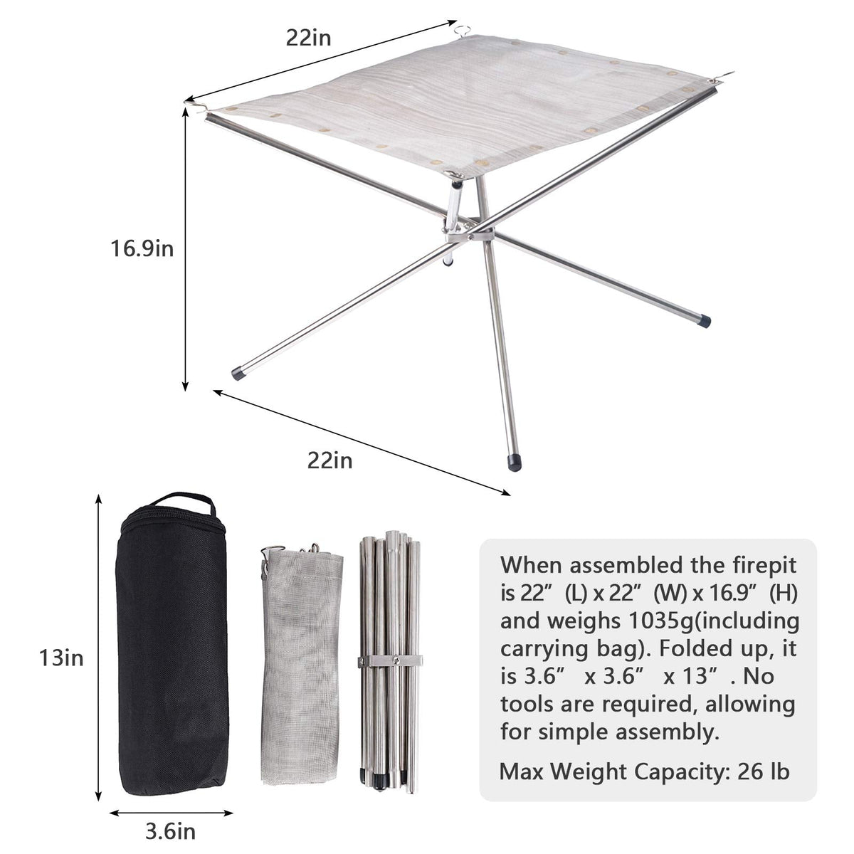 Portable Outdoor Fire Pit 22 Inch - New Upgraded Camping Fire Pit Collapsible Foldable Mesh Fire Pits Fireplace for Camping, Campfire, Patio, Backyard and Garden - Carrying Bag Included