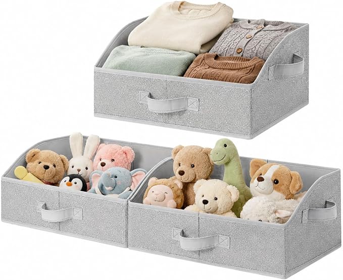 GRANNY SAYS Closet Organizer Bins, Trapezoid Storage Bin, Closet Baskets for Shelves, Closet Shelf Organizer, Baskets for Organizing Clothes, Toys, Ash Gray, 3-Pack