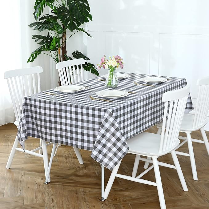 Romanstile Square Vinyl Tablecloth, 100% Waterproof Buffalo Gingham Plastic Table Cloth, Heavy Duty Wipeable Checkered Table Covers for Outdoor, Camping, Picnic, Patio - 60 x 60, Grey and White