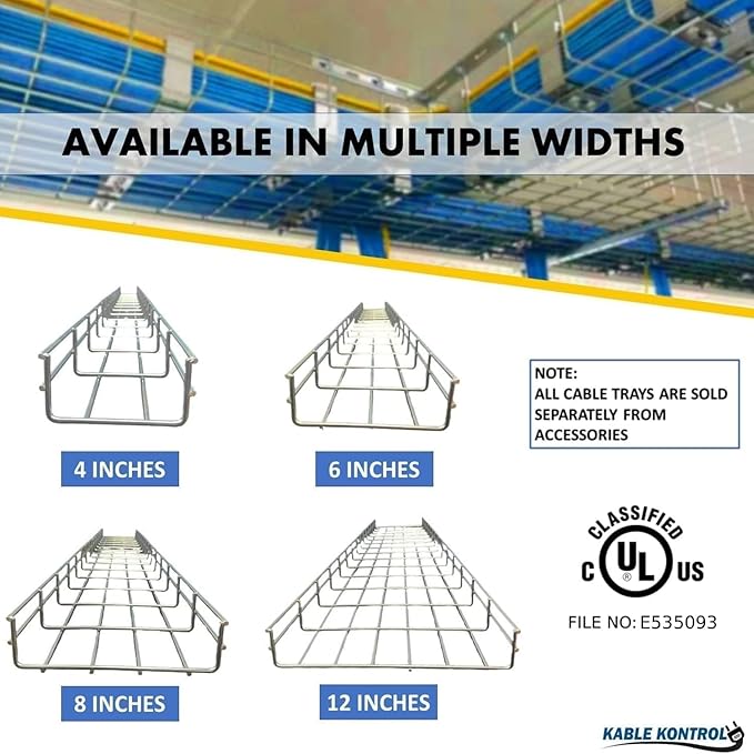 Kable Kontrol Tray Covers – 12" Wire Mesh Cable Tray Cover - Wire Mesh Tray Cable Management Rack Cable Basket, Zinc Plated Steel NEC Approved for Network, Fiber Optic, Cabling Accessory