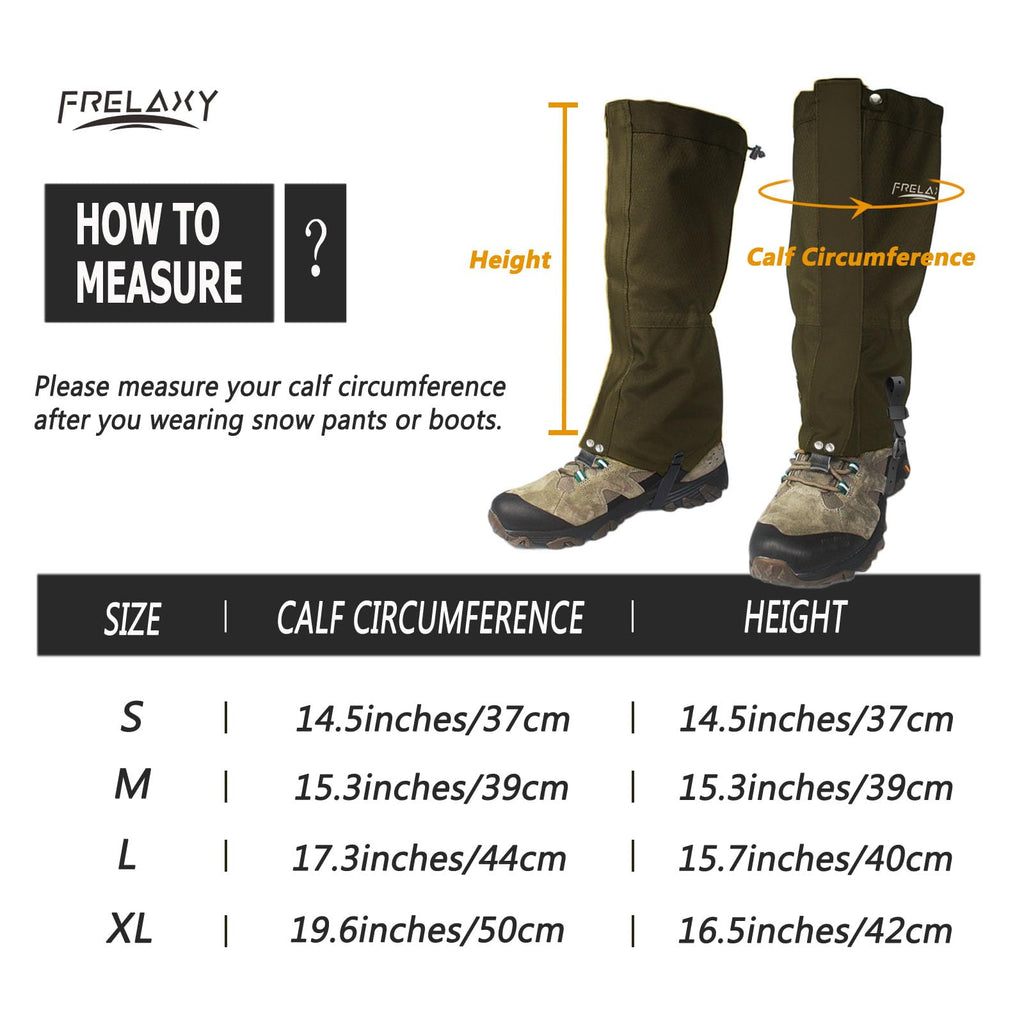 Frelaxy Leg Gaiters 100% Waterproof Hiking Gaiters, Hunting Gaiters with Upgraded Rubber Foot Strap, Adjustable Snow Boot Gaiters for Skiing Motorcycle Snowshoeing (Olive Green, L)