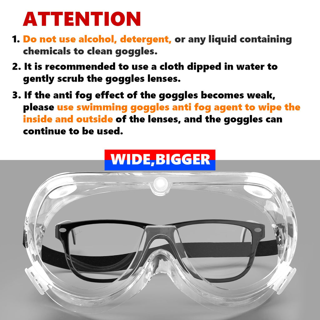10PCS Anti Fog Protective Safety Goggles Clear Lens Wide (10 Count)